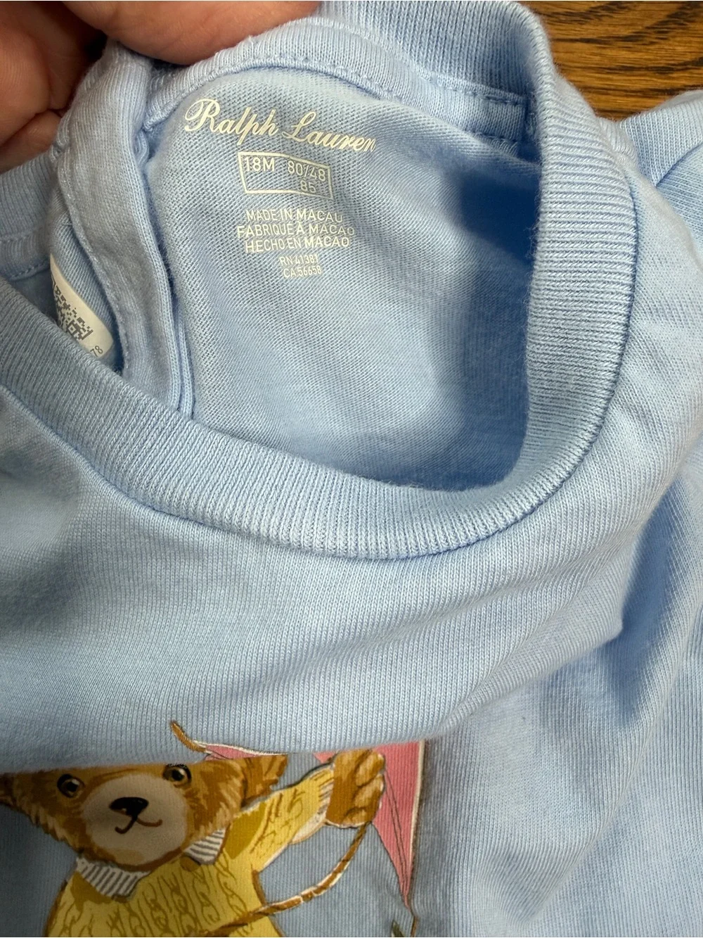 Ralph Lauren Baby Girl Light Blue Polo Bear Kite Cotton Jersey Dress w/Bloomers
